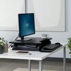 varidesk basic 30 in black lowered on top of existing desk