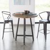 Standing Round Table Reclaimed Wood shown with two chairs in office